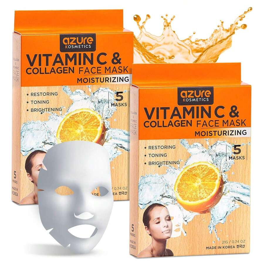 Vitamin C & Collenagen Sheet Mask Set - Hydrating Facial Care For Skin - 10-Pack Korean Beauty Masks - Quả dưa chuột - Xem 1