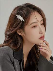 2个装女士金属水钻隐形发夹，刘海夹，冲浪板侧夹发卡，适合日常使用 - 彩色 - 查看 2