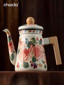 1pc Rose Enamel Teapot, Kettle, Large Capacity Teapot, Suitable For Gas Stove And Induction Cooktop, Universal Tabletop Decorative Enamel Teapot - Rose Enamel Pot - View 5