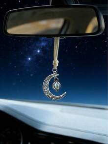 1个镂空新月形夜光汽车挂件，优雅的后视镜挂饰 - 鏤空月亮掛飾 - 查看 7