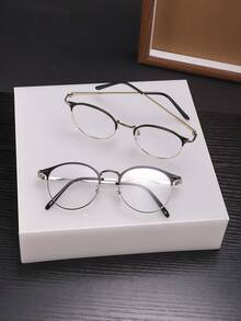 2PCS Men's Metal Frame Simple Temperament Personalized Popular Retro Fashion Plain Glasses, Daily Commuting Office Reading Matching, With Glasses Box - Multicolor - View 3