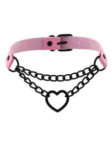 1件装时尚哥特式爱心颈链，PU皮革朋克铆钉项圈项链，创意礼物，适合日常、派对、圣诞节、万圣节、情人节，男女皆宜 - 彩色 - 查看 7