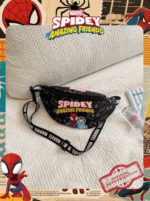 Marvel 1 件漫威官方授权蜘蛛侠图案胸包，可调节肩带斜挎包，拉链封口单肩包，轻便单肩包，非常适合男士/青少年/学生/毕业生/年轻粉丝，是日常/户外/运动/跑步/健身的理想之选！ - 黑色 - 查看 9