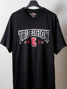 Mens Black TRUE RLGN Graphic T-Shirt - Oversized Retro Streetwear Tee With Bold White & Red Print, Established 2002, Machine Washable Crew Neck Casual Shirt For All-Season Comfort, Loose Fit Urban Style Statement Apparel - 白色 - 查看 1
