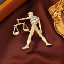 1 Piece Zodiac Gold Color Design Women's Brooch Rhinestone Studded Suit Coat Costume Accessories Couple's Guardian Gift - Style11 - View 6