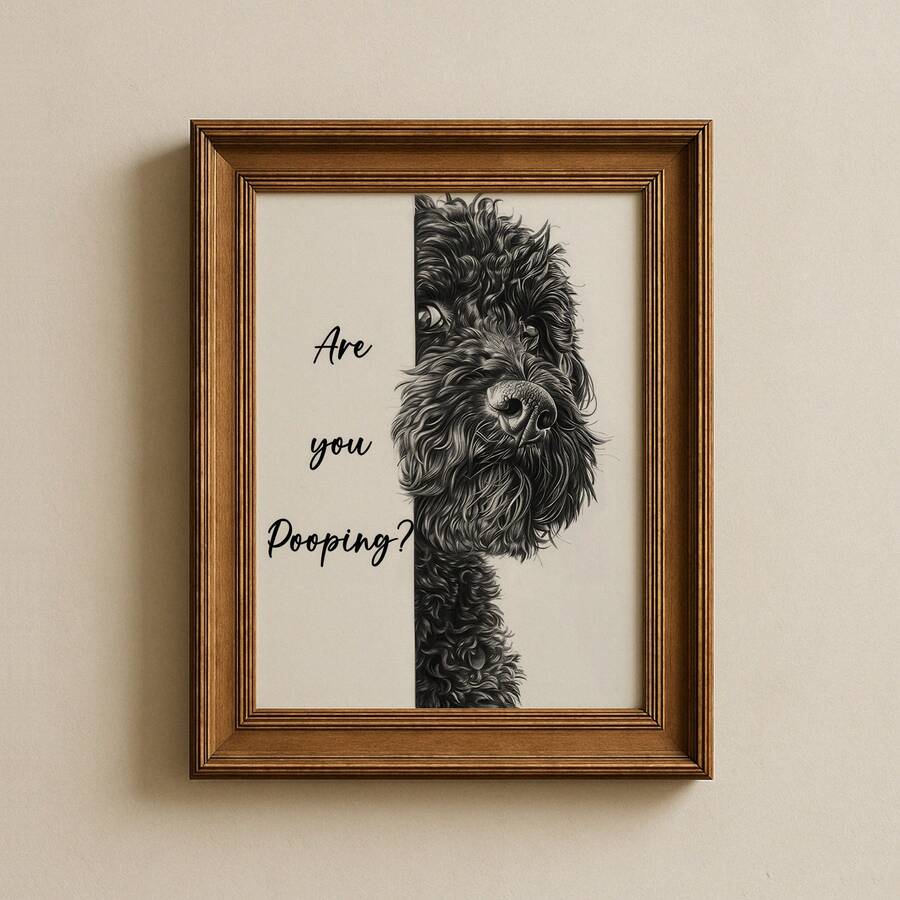 1pc Frameless 'Are You Pooping?' Humorous Portuguese Water Dog Canvas Print - Funny Pet Lover Gift, Rustic Home Decor For Bathroom, Living Room, Bedroom, Dorm, Home Office Classroom, Unique Artist Style Wall Art & Best Gift Choice - Puppy - View 1