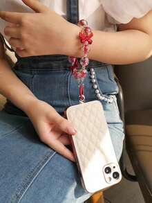 优雅蝴蝶结红金串珠手链，多功能手机挂绳，时尚新年礼物（女士）- 可作钥匙扣、耳机套、腕带 - 彩色 - 查看 8