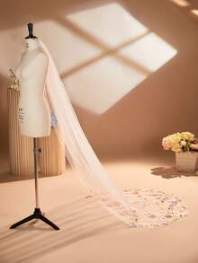 1pc 230cm Floral Lace Applique Bridal Veil With Comb, Wedding Dress Accessory - Multicolor - View 11