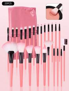 24pcs Professional Makeup Brush Set, High-Quality Synthetic Hair Foundation Brush, Blush Brush, Eyeshadow Blending Brush, Cosmetic Tools, Full Makeup Brush Set With Storage Bag - Pink - View 10