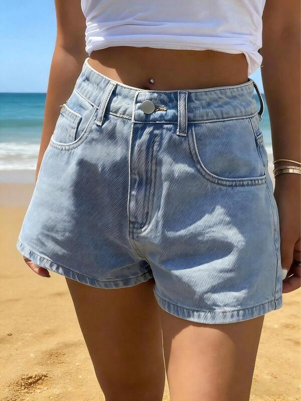 wear Shorts en mezclilla de talle alto desgarro ribete crudo