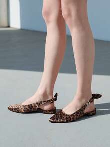 CHICVUE Ladies Leopard Print Open Back High Heel Sandals, Pointed Toe Fashion Bow Chunky Heels Pumps - Leopard - View 3