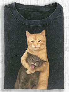 Vintage Fashion T-Shirt, Women's T-Shirt, Women's Summer Clothing Summer T-Shirt, Holiday, Women, T-Shirt, Loose Fit - Xám - Xem 1