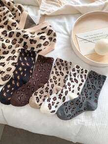 1/5/10双装女士豹纹水手袜，可爱舒适透气吸湿，趣味礼物，创意校园风女袜，冬季/情人节礼物 - 中筒襪 - 查看 1