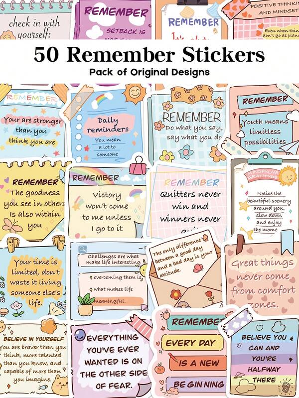 YWWBLD 50 ชิ้น สติกเกอร์คำคม ของขวัญวันหยุด ของตกแต่งปาร์ตี้และบ้าน รางวัลในชั้นเรียน ของขวัญวันเกิด ของตกแต่งสมุดภาพ แล็ปท็อป กระเป๋าเดินทาง กีตาร์ แก้วน้ำ เคสโทรศัพท์ สติ๊กเกอร์ DIY อุปกรณ์สมุดภาพ เครื่องเขียน สติกเกอร์ตลก Kindle