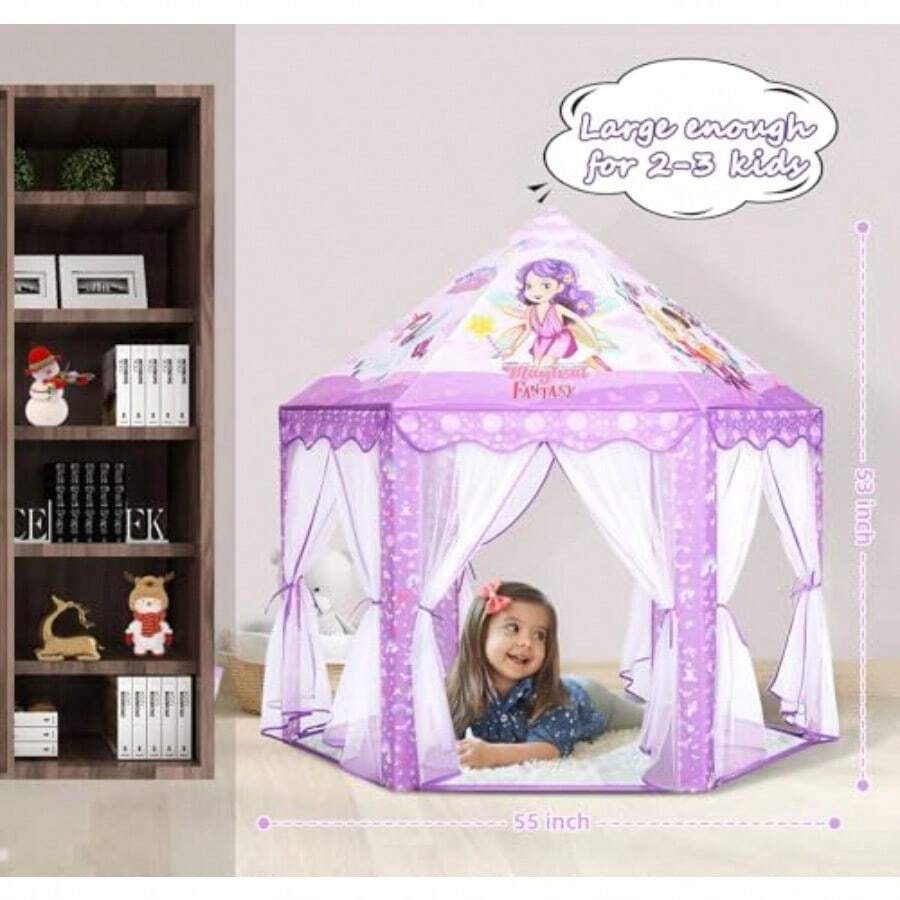 Princess Mermaid - Tienda de campaña para s color morado grande para niñas de 3 a 12 años juguete de castillo para interiores y exteriores para juegos de s 55 x 53 pulgadas DxH-074 - como en la foto - Ver 1