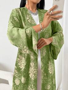 Áo Abaya Ả Rập dáng rộng, thanh lịch, tay loe, họa tiết hoa dành cho nữ - Nhiều màu - Xem 4