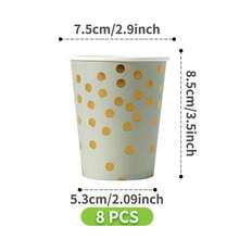 Sage Green & Gold Polka Dot Disposable Plates, Napkins, Cups - 8 Guest Set, Disposable Paper Plates Party Supplies Suitable For Birthday, Wedding, Theme Party, Family Picnic - Multicolor - View 9