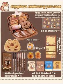 33pcs/226pcs/127pcs/47pcs Capybara Stationery Set, Cute Capybara Pencil Case, Multi-Layer Student Pencil Box, Includes Stickers, Keychains, Brooches, Gift Set - Multicolor - View 16