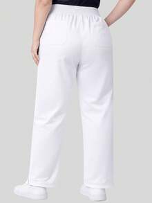 cimmuovere Pantalon droit à poche de couleur unie pour femmes grandes tailles. Tenue de travail pour infirmière, dentiste, soins de santé, animalerie, laboratoire. Blanc, printemps - Blanc - Voir 4