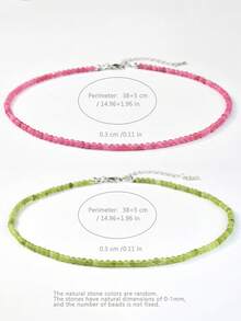 优雅天然石串珠项链，手工制作的粉红石英和草莓石英串珠项链，彩色疗愈能量平衡女士珠宝 - 彩色 - 查看 24
