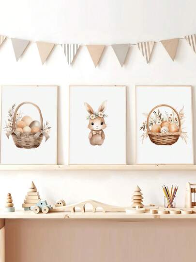 1pc Cuadros Canvas Wall Art - Baby Goods: Easter Bunny Watercolor Painting: Bohemian-Style Nursery Decor Framed Nursery Wall Art Perfect For Playroom Decor Nursery Decor, Daycare Decor, Preschool Decor Boy's Room Decor Girl's Bedroom Decor Children's Room Decor Easter Wall Decor, Spring Nursery Decor, Easter Kids' Room Poster, Spring Decor Poster