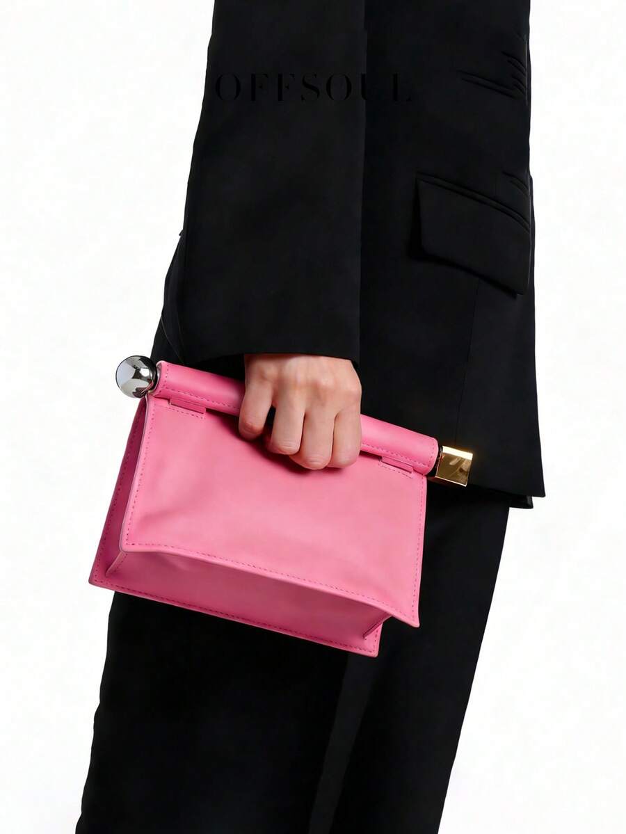 Folding Rolled Edge Clutch Bag, French Niche Retro Chain Shoulder Bag, New Party Banquet Bag, Small Square Bag, Crossbody Bag, Sculptural Evening Bag - 玫紅色 - 查看 1