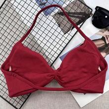 Popular Camisole Bra, Women's Backless Spaghetti Strap Sports Bra, Light Support, Cropped Workout Top, Seamless Pleated Yoga Bra Pad - Burgundy - View 11