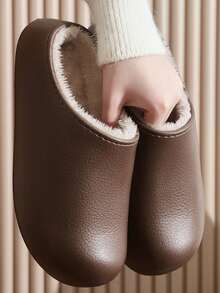 Women's Home Slippers, Casual Home Shoes, EVA (Ethylene-Vinyl Acetate Copolymer) Waterproof And Anti-Slip Inner Lining, Fine Flannel Cotton Slippers, Home Use, Autumn And Winter Cotton Shoes - Brown - View 4