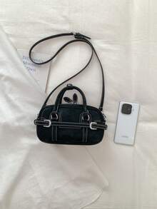 复古奢华小众设计保龄球包，新款时尚高端百搭简约通勤单肩斜挎包 - 黑色 - 查看 7