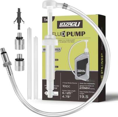 LOZAGU Lower Unit Gear Oil Pump For Standard Quart Bottles - 10cc Per Pump Stroke, Transmission Fluid Pump Includes 3_8 Inch Metal Swivel, 8mm And 10mm, 3rd Hand Adapter