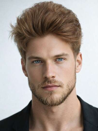 8英寸男士短假发，蓬松，层次分明，时尚，耐热，透气合成纤维假发，适合派对、日常聚会及其他场合。