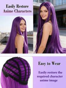 40 Inch Black Straight Middle Part Synthetic Wig, Suitable For Cosplay & Halloween - Multicolor - View 5