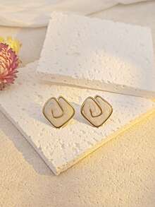 European American Colorful Gold Plated Fashionable Stainless Steel Geometric Round Heart Teardrop-Shaped Earrings For Women New Lightweight Luxury Ear Stud Jewelry For Women Beach Summer Boho Jewelry Cute Earrings For Teen Girls Chunky Jewelry For Women Summer Beach Vacation - Multicolor - View 21