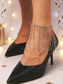 1 件时尚奢华水钻流苏脚链，优雅品质，适合派对和节日佩戴 - 銀色 - 查看 8