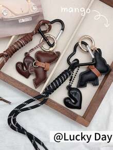 法国斗牛犬包挂饰、可爱小猫包挂饰、皮革小熊包挂饰、亚克力心形挂绳、攀岩绳钥匙扣、包包配件，适合作为生日、情人节或节日礼物 - 彩色 - 查看 2