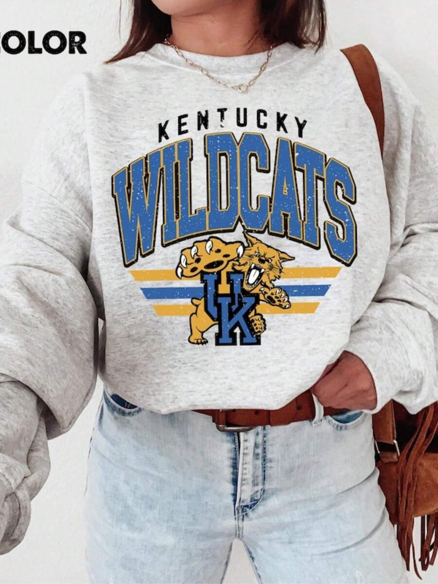 Kentucky Wildcat Sweatshirt Vintage Mascot Tee, Retro Graphic-2 (2) - 灰色 - 查看 1