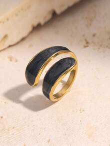 1pc Elegant Geometric Openwork Stainless Steel Drip Oil Ring, Fashionable & Chic Design Suitable For Women's Daily, Party, And Date Wear - Open Ring - View 3