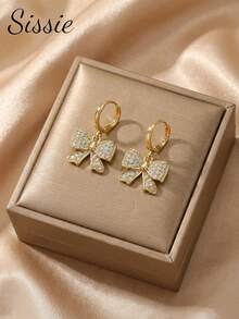 1pair Fashionable Rhinestone Butterfly Earrings Suitable For Party, Daily Wear, European & American Style, Unique, Generous, Cubic Zirconia, Wedding Jewelry, Gift For Girls, Relatives, Friends, Birthday, Valentine's Day, Gift For Lover - Gold - View 3