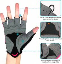 Souke Sports Guantes de ciclismo acolchados de medio dedo, guantes de bicicleta que absorben los golpes, antideslizantes, transpirables, para ciclismo de carretera, para hombres y mujeres - Negro-Negro - Ver 6