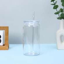 2个双层壁马克杯 | 16盎司透明塑料杯，带竹盖和吸管 | 预钻孔雪球杯，适用于雪球亮片DIY梅森罐 - 彩色 - 查看 6