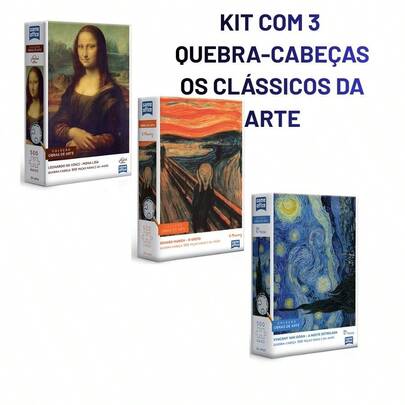 KIT 3 QUEBRA-CABEÇAS OS CLÁSSICOS DA ARTE  - MONALISA - O GRITO - A NOITE ESTRELADA - 500 PEÇAS CADA.