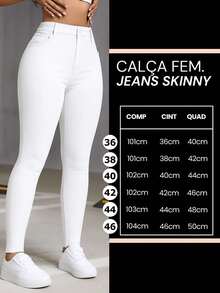 Women's Skinny Jeans, Fitted Style, High Waist, Butt-Lifting, Slim Fit, Casual And Sophisticated Look, White - 白色 - 查看 3