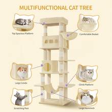 Hzuaneri 170 Cm Large Cat Tower For Indoor Cats,Cat Tree,  Multi-Level Cat House With Condo, 8 Scratching Posts, Hammock - Beige - View 2