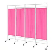 Pink 4-Panel Foldable Medical Room Divider With Double-Layer Nylon Curtains, 10 Locking Wheels, Portable Privacy Screen 200*180cm - Default - View 10