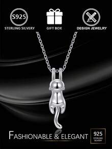 1件S925纯银3D猫咪项链，可爱抛光小猫吊坠锁骨链，送给爱猫人士的绝佳礼物，百搭日常佩戴项链，附赠礼盒 - 銀色 - 查看 1