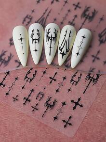 2 miếng dán móng tay hình thánh giá Gothic, hình thánh giá 3D tự dính màu đen, phụ kiện móng tay phong cách Y2K cho móng acrylic. - màu đen - Xem 6