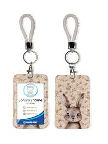1pc ABS Floral Rabbit Pattern Fashion Personalized Cartoon Pull-Push Card Holder Keychain Bag Pendant, Student Wristband Card Holder, Ladies Wristband Card Holder, ID Bus Protection Case, Student Campus Card Protection Case - Rectangle - View 11