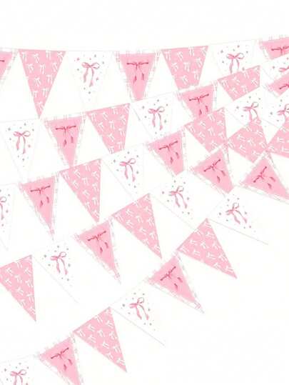 2套粉色三角旗横幅，粉色蝴蝶结彩旗派对横幅，适用于婚礼、新娘送礼会、婴儿送礼会、生日派对、单身派对、户外花园悬挂装饰
