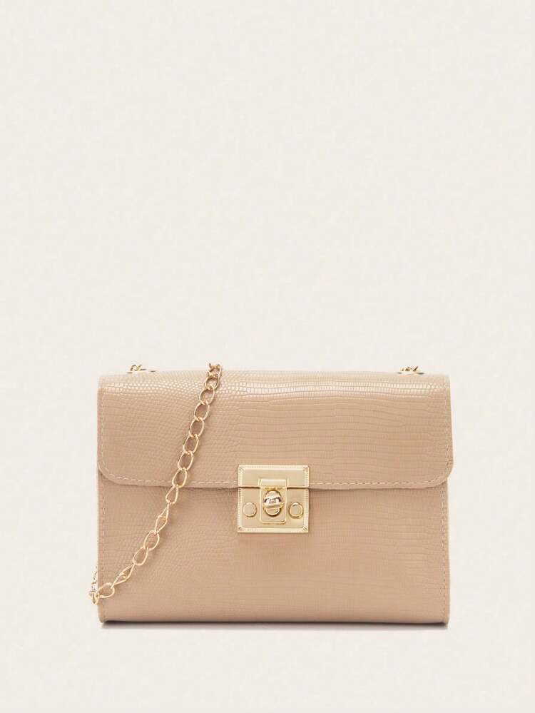 1 件女士极简蜥蜴纹链条扭扣斜挎方包，适合派对、旅行、日常使用，也是理想的礼物之选。 - 彩色 - 查看 4