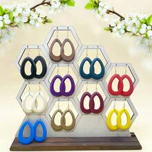 10 Pairs Colorful Wooden Oval Earrings | Bohemian Style Earrings Suitable For Women - Multicolor - 10 Pairs - View 7